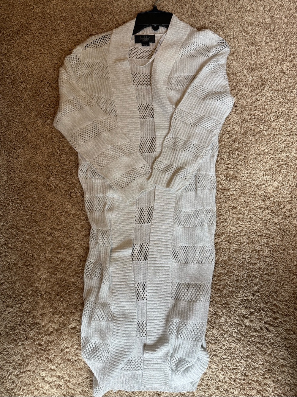 Belldini Open-Weave Long Cardigan — Cream/White